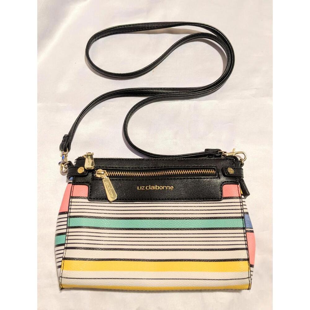 Liz Claiborne Women's Multicolor Vegan Leather Striped Crossbody Bag Purse